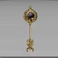 Golden Ornate Weapon Staff With Circular Red Symbol And Intricate Design