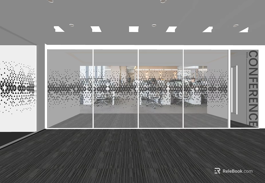 Conference Room Glass Partition Wall With Black Dot Pattern And Office Background View 3d model