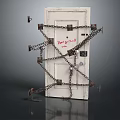 Heavy Duty Metal Chains and Locks Securing White Door with Security Latches