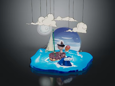 Commercial Equipment Display With Cloud Moon Figure Ice Cream Water And Iceberg 3d model