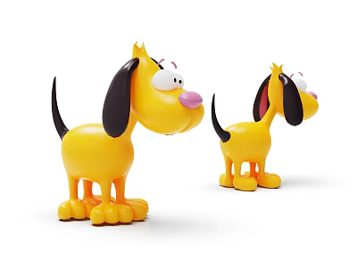 Cute Yellow Dog Dolls With Black Ears Pink Nose And Cartoon Style Design 3d model