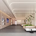 Modern Medical Waiting Area Interior With Wooden Walls LED Strip Lighting And Green Plants