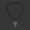 Brown Cord Necklace With Diamond Shaped Pendant And Yellow Red Patterns