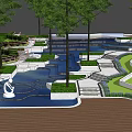Modern Garden Landscape Design With Water Pool Steps Trees And Green Pathways 3d model