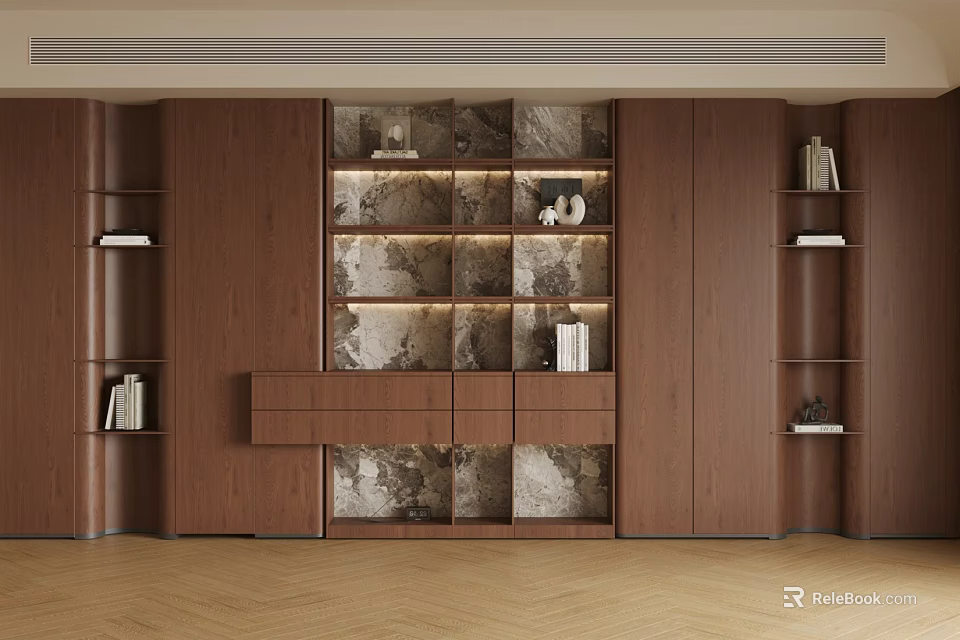 Elegant Modern Decorative Cabinet For Living Room With Wooden Structure And Marble Details 3d model 