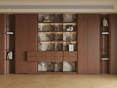 Elegant Modern Decorative Cabinet For Living Room With Wooden Structure And Marble Details 3d model