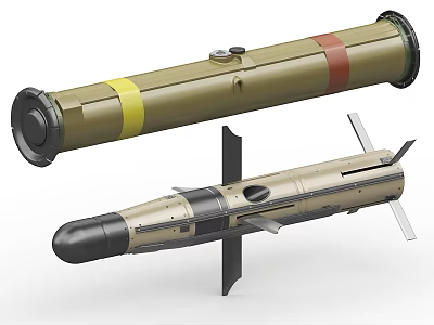 Military Weapons Rocket And Missile With Cylindrical Design Tail Fins And Colored Stripes 3d model