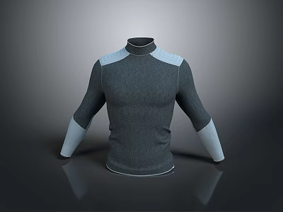 Gray Turtleneck Sweater with Light Gray Contrast Sleeves Classic Design on Gray Background with Reflection 3d model