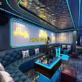 Modern KTV Private Room Interior With Neon Lights And Sofas 3d model