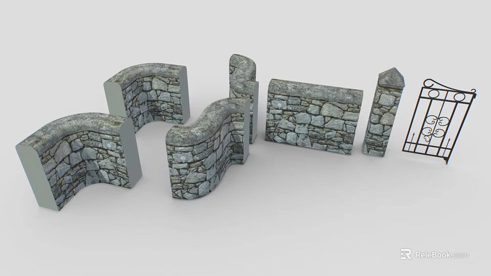 Stone Building Exterior Wall Design With Various Curved And Straight Structures 3d model