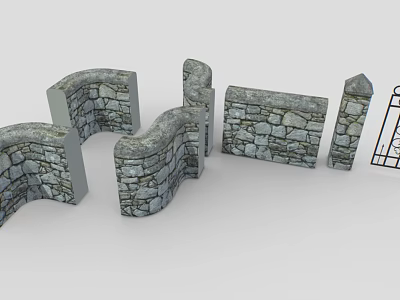 Stone Building Exterior Wall Design With Various Curved And Straight Structures 3d model