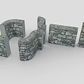 Stone Building Exterior Wall Design With Various Curved And Straight Structures 3d model