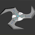 Futuristic Multi Blade Throwing Weapon With Blue Glowing Accents And Central Core