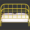 Golden Metal Frame Bed With Pink Mattress And Red Blue Plaid Bedspread
