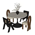 Round Table and Chairs with Light Top Silver Cone Base Wooden Backrest Beige Padded Seats