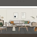 Modern Living Room Interior With Light Sofa Coffee Table Armchair Area Rug And Wall Art