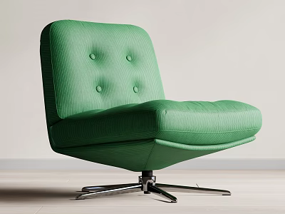Modern Green Accent Chair With Tufted Backrest And Metal Swivel Base 3d model