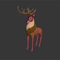 3D Rendered Deer With Brown And White Body Large Antlers Standing Pose Gray Gradient Background