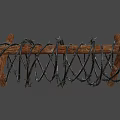 Wooden Crossed Defensive Weapon Structure With Barbed Wire Military Obstacle
