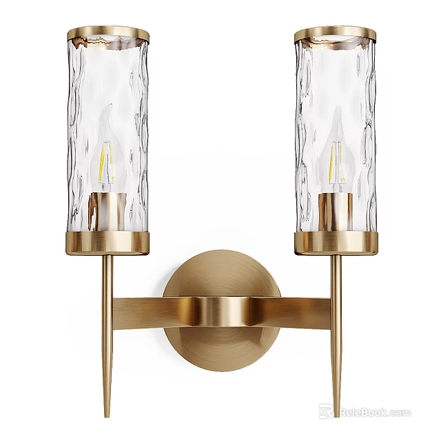 Elegant Wall Sconce With Double Textured Glass Shades And Gold Metal Base 3d model 