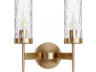 Elegant Wall Sconce With Double Textured Glass Shades And Gold Metal Base 3d model