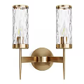Elegant Wall Sconce With Double Textured Glass Shades And Gold Metal Base
