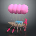 Creative Structure With Pink Hot Air Balloon Small Boat Blue House And Pink Paddles