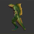 Fantasy Lizard Creature 3D Model With Green And Pink Muscular Body Standing Posture