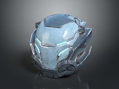 Futuristic Tech Inspired Metallic Helmet With Light Blue Accents And Stylish Design 3d model