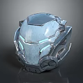 Futuristic Tech Inspired Metallic Helmet With Light Blue Accents And Stylish Design
