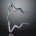 Two Headed Dragon Sculpture With Green Purple Curved Body On Dark Background