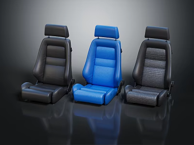 Three Car Seats Featuring Black Blue And Black Colors With Different Material Textures 3d model