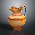 Traditional Ancient Earthenware Pottery Sculpture With Curved Spout And Decorative Stripes