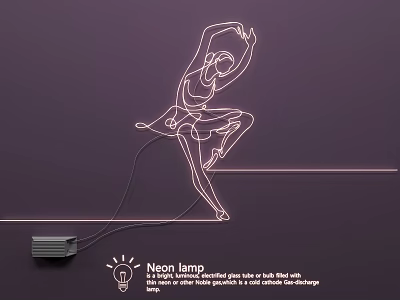 Neon Light Combination With Ballet Dancer Line Design On Purple Background 3d model