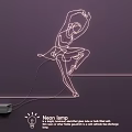 Neon Light Combination With Ballet Dancer Line Design On Purple Background 3d model