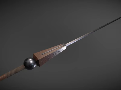 Traditional Long Shaft Weapon with Wooden Handle Metal Sphere and Brown Connector for Historical 3d model