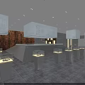 Luxury Retail Display Space With Glass Display Cases Counter Pendant Lights And Decorative Wall