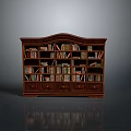 Classic Wooden Bookshelf With Multiple Shelves Filled With Books And Drawers