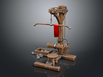 Wooden Sports Training Equipment With Catapult Structure Stones And Red Component 3d model