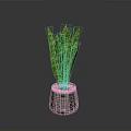 Green Leaf Plant With Striped Pattern In Gray Textured Ceramic Pot