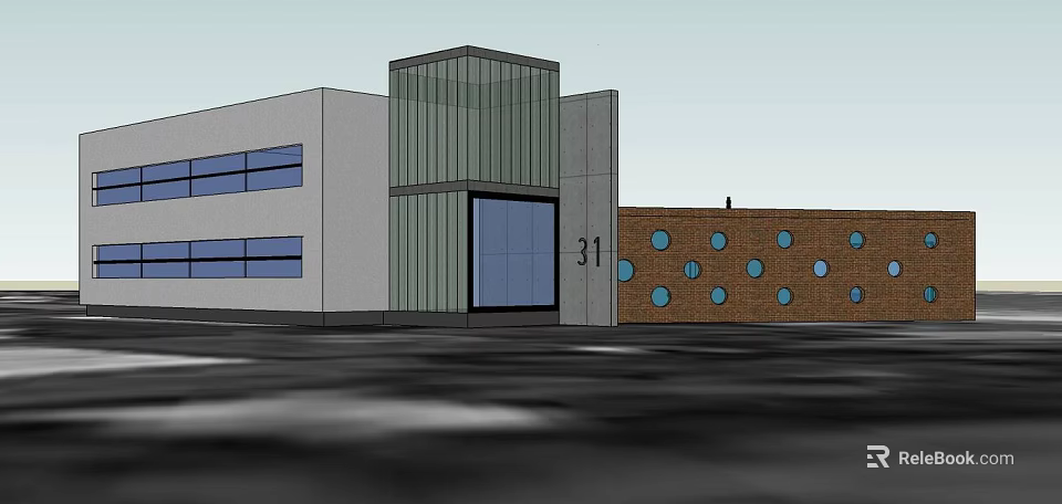 Modern Detached Villa Exterior With Glass Elements Gray Brown Walls And Circular Windows 3d model 