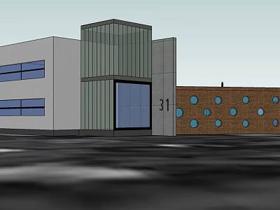Modern Detached Villa Exterior With Glass Elements Gray Brown Walls And Circular Windows 3d model