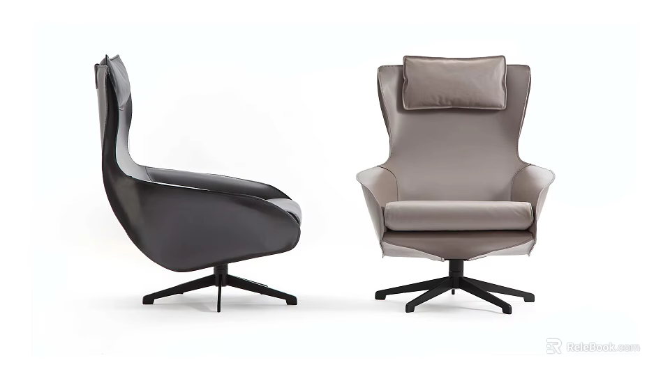 Modern Office Chairs Black and Light Gray Padded Seats Armrests Swivel Five Star Base Design 3d model 