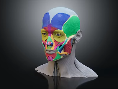 Medical Device Anatomical Head Model With Colorful Facial Muscle Display For Education 3d model