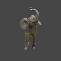 Gray Elephant Game Character With Large Ears And Curled Upward Trunk On Green Background