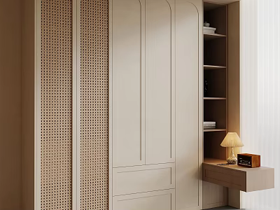 Elegant Modern Wardrobe Design With Perforated Panels Drawers And Open Shelves 3d model