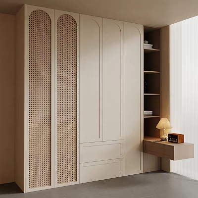 Elegant Modern Wardrobe Design With Perforated Panels Drawers And Open Shelves 3d model