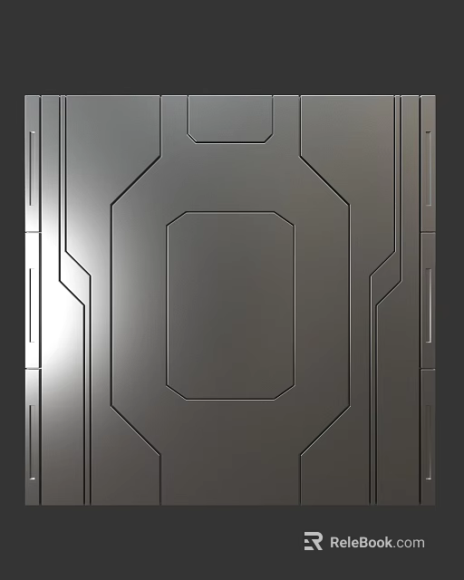 Futuristic Sci Fi Scene Featuring Silver Metallic Panel With Geometric Recessed Patterns 3d model 