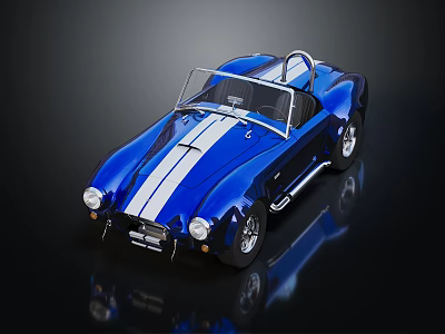 Blue Classic Convertible Sports Car With White Stripes And Shiny Wheels 3d model