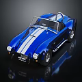 Blue Classic Convertible Sports Car With White Stripes And Shiny Wheels